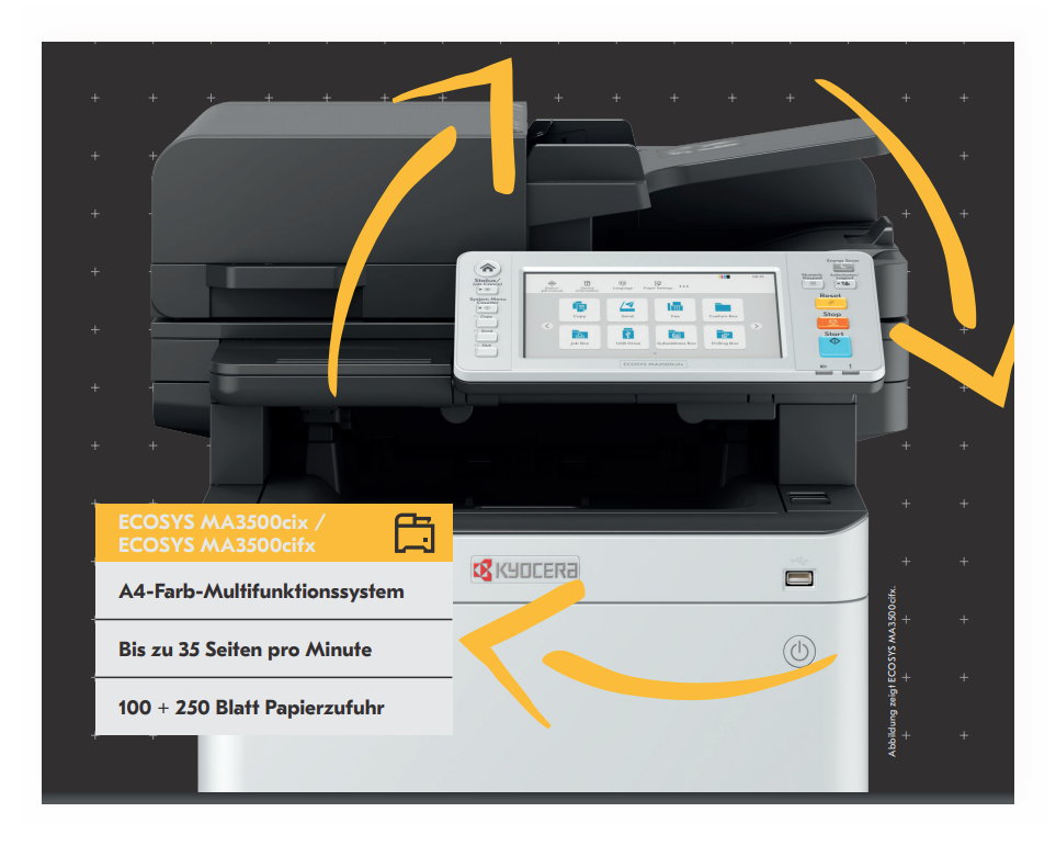 Kyocera ECOSYS  MA3500cifx 4in1 Farblaser-Multifunktionsdrucker A6 bis A4 Format, mit Fax
